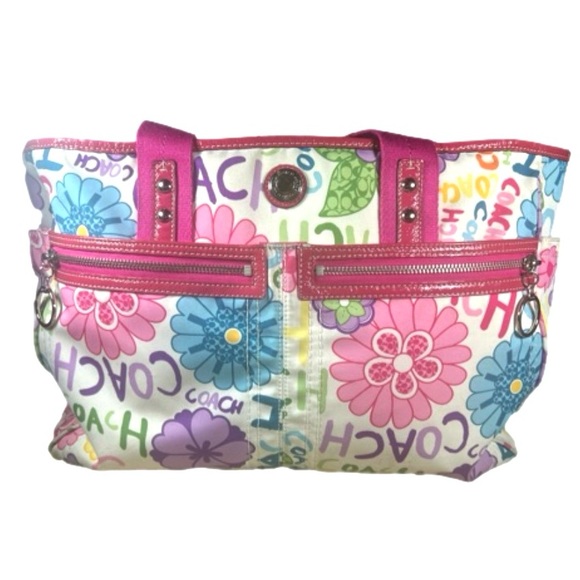 Coach Handbags - Coach Daisy Graffiti Bright Pink Floral Nylon Tote | Diaper Bag | VGUC